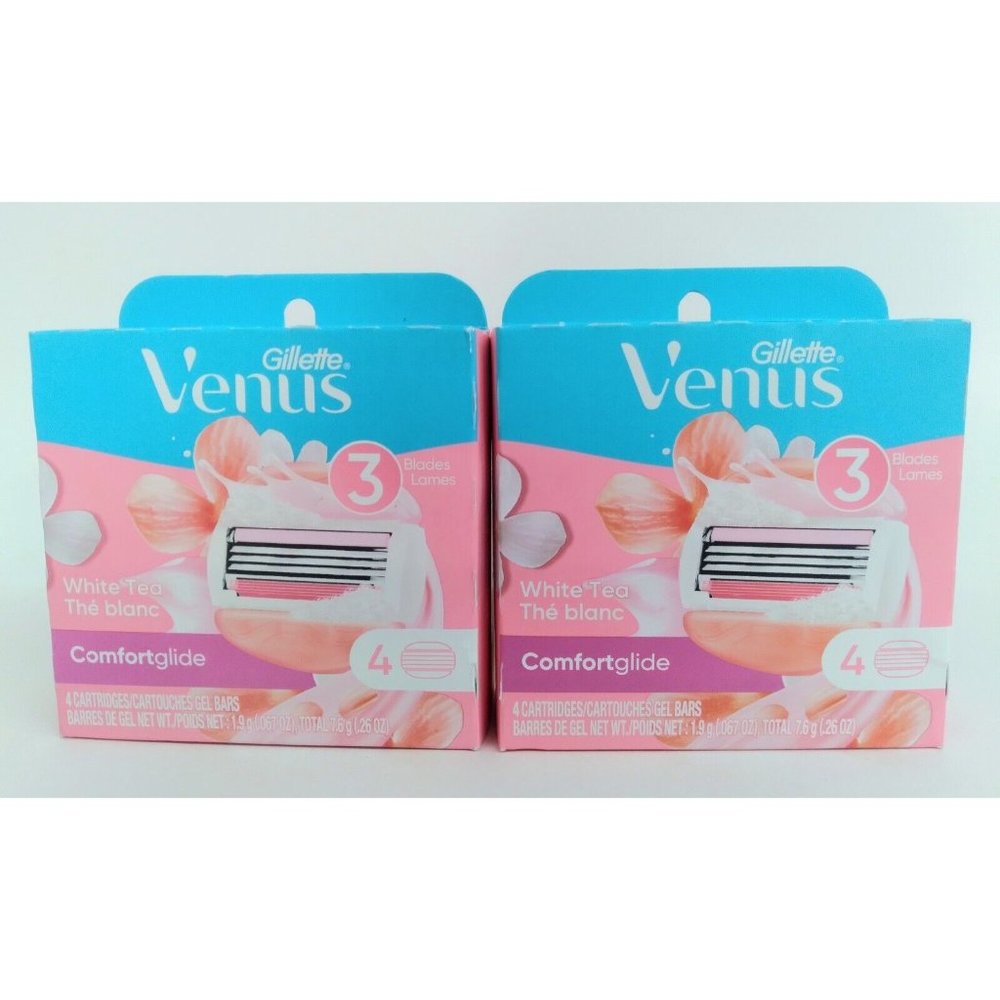 Gillette Venus White Tea Comfortglide  2Pk Lot, 4 Razor Cartridges Per Pack NIB